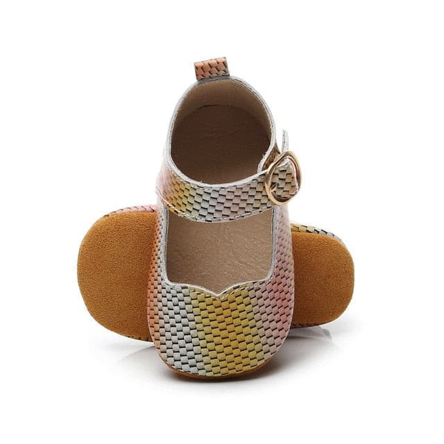 Urban Mary Janes - Genuine Leather Baby Girls Shoes - Mary Jane First Walkers , Color - Rainbow Multi Snake.