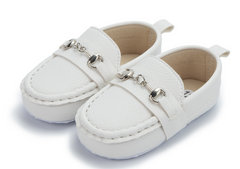 Boys Moccasin Loafers -  White-
Welcome! Thanks for looking in our shop and viewing these beautiful handcrafted baby shoes.Our high quality first walker shoes are durable &amp; super cute on baby’-Bijou Bubs